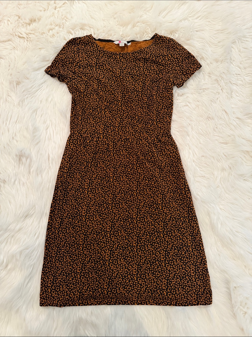 Boden Leopard-Print Short Sleeve Dress in Brown and Black